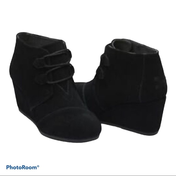 Toms wedge high heel boots black suede size 7 - Picture 1 of 11